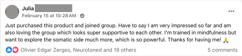 Depoimento de Julia em um post do Facebook